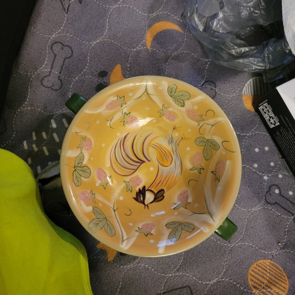 Danna Cullen Multicolor Floral Ceramic Handled Bowl Glossy Round Printed - Picture 3 of 4